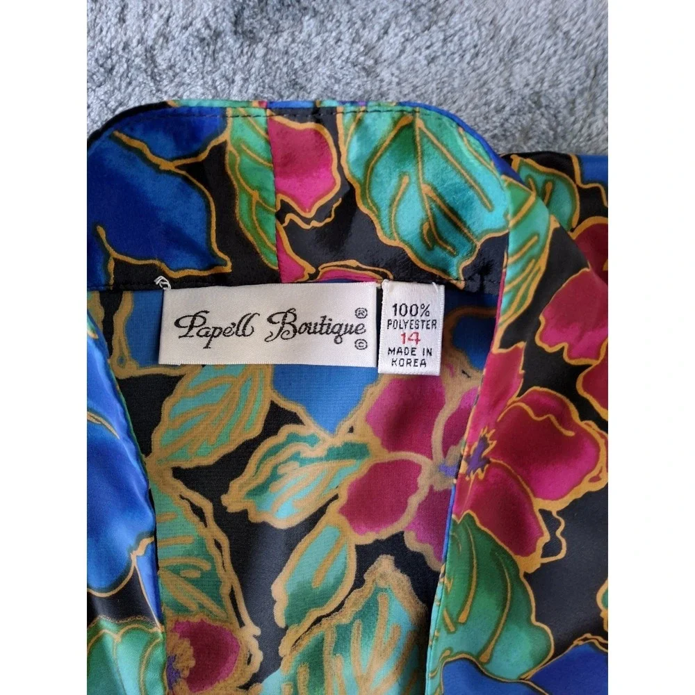Vintage Papell Boutique Floral Womens 14 Dress 1990s bright colorful W/Belt‎